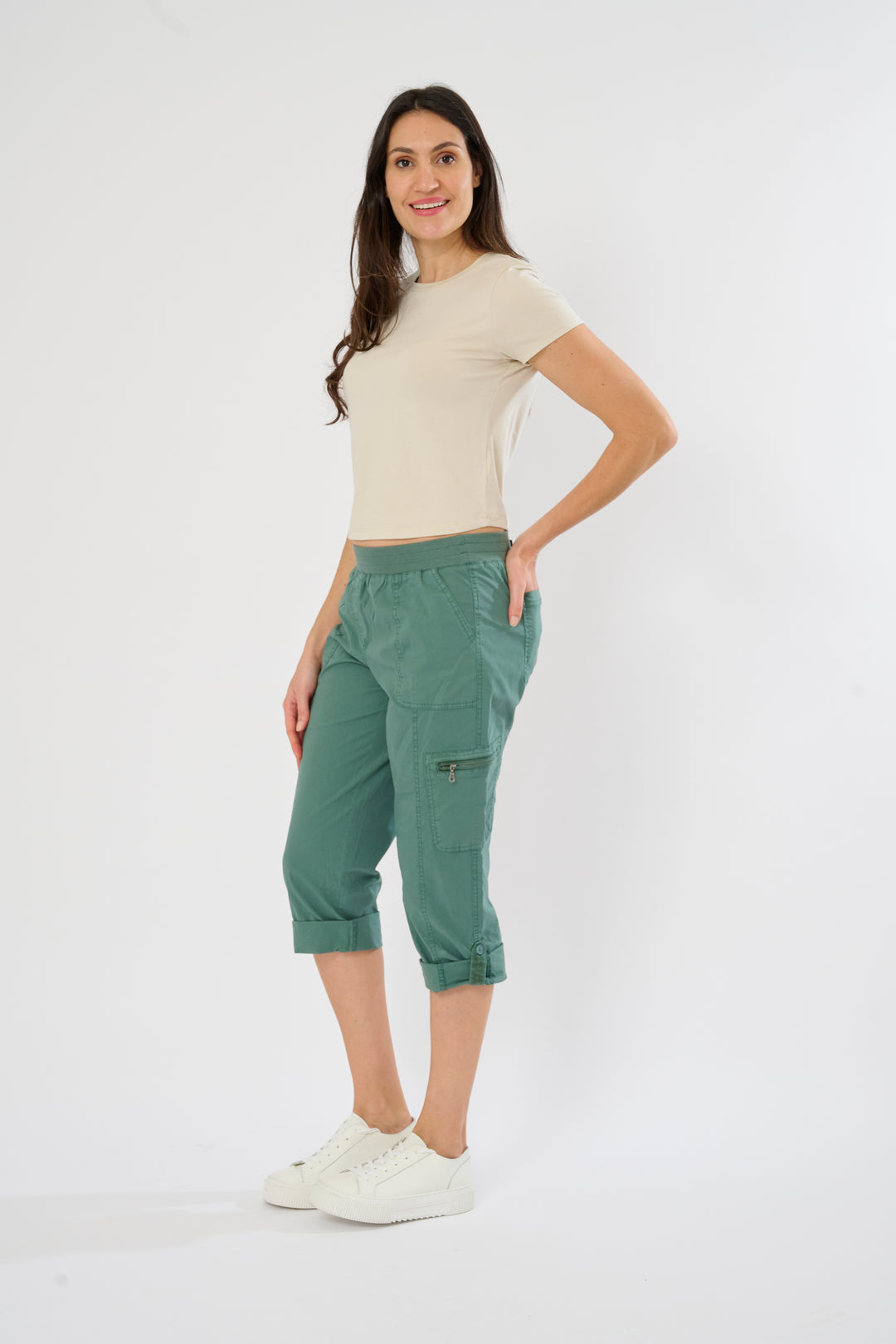 Poplin Roll Up Hem Capri